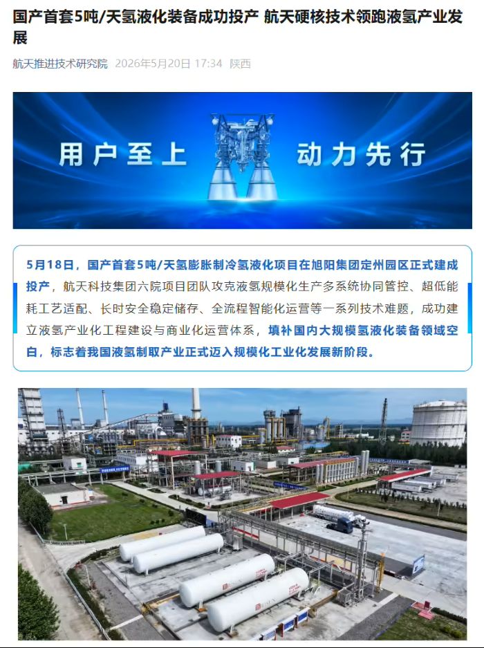 核心部件 100% 国产化：国产首套 5 吨 / 天氢液化装备投产，填补国内大规模氢液化装备领域的空白